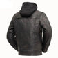 LJM0066 Men’s Black Hooded Motorcycle Jacket – Genuine Leather Biker Jacket, Classic Hooded Rider Style & Urban Streetwear