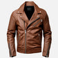 LJM0067 Men’s Classic Brown Biker Leather Jacket – Premium Vintage Motorcycle Style with Zippered Pockets & Durable Leather