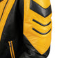 LJM0068 Men’s Premium Black & Yellow Sheepskin Biker Jacket | Bold Moto Design | Multi-Pocket | Asymmetrical Zipper