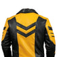 LJM0068 Men’s Premium Black & Yellow Sheepskin Biker Jacket | Bold Moto Design | Multi-Pocket | Asymmetrical Zipper