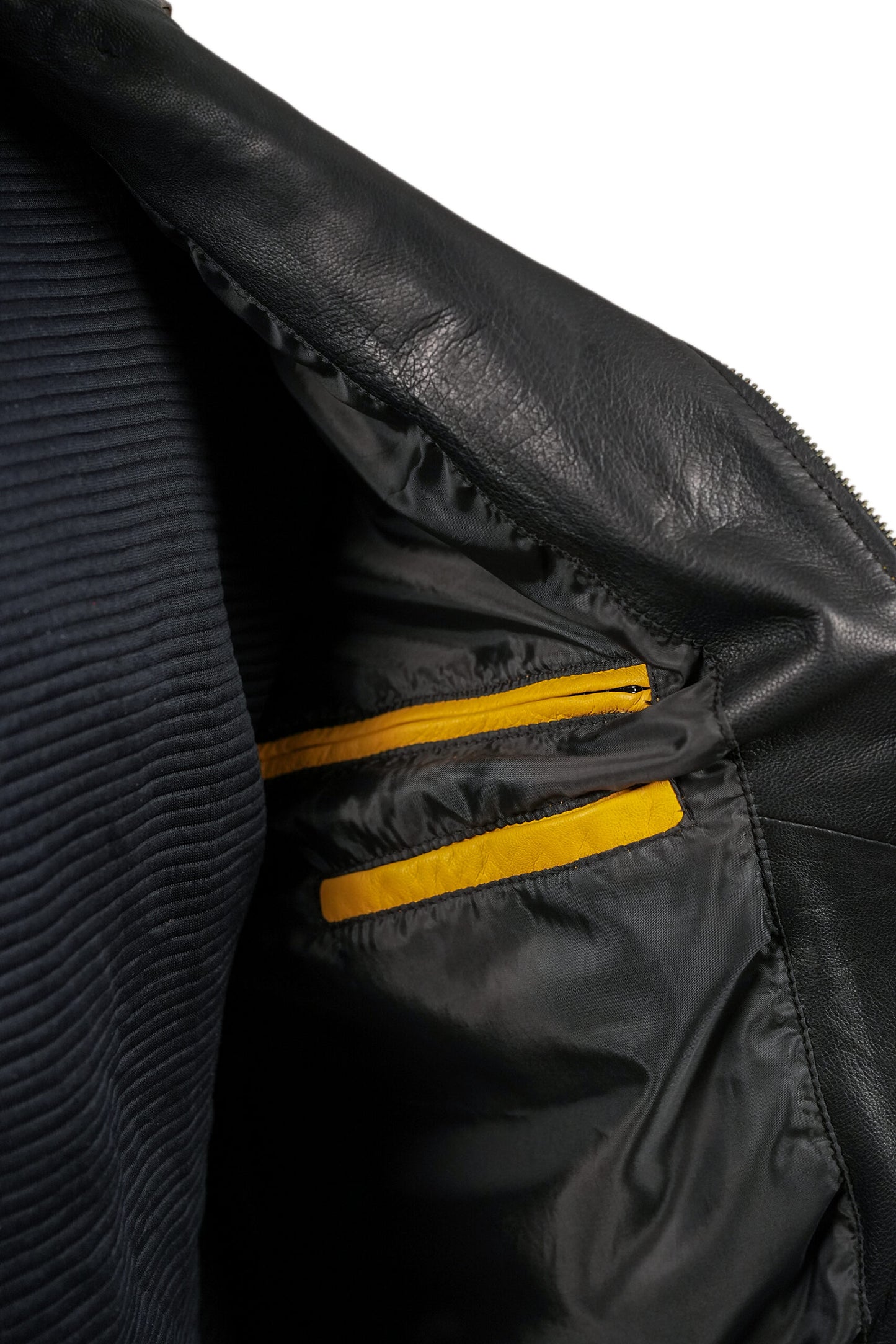 LJM0068 Men’s Premium Black & Yellow Sheepskin Biker Jacket | Bold Moto Design | Multi-Pocket | Asymmetrical Zipper