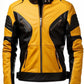 LJM0069 Handmade Yellow & Black Sheepskin Motorcycle Jacket for Men | Ribbed Motorcycle Bomber | Street-Style Biker Jacket