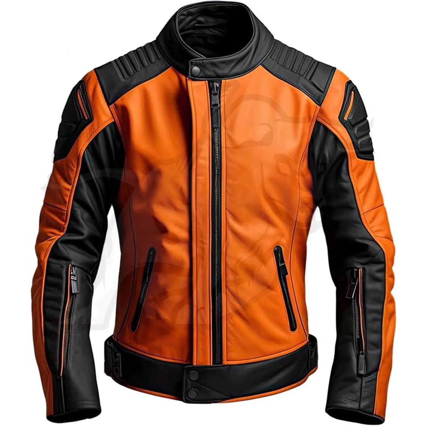 LJM0070 Men's Handmade Orange & Black Genuine Sheepskin Motorcycle Jacket | Bold Street-Biker Style | Premium Unisex Outerwear (XS–6XL)
