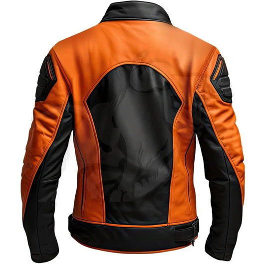 LJM0070 Men's Handmade Orange & Black Genuine Sheepskin Motorcycle Jacket | Bold Street-Biker Style | Premium Unisex Outerwear (XS–6XL)