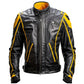LJM0072 Premium Yellow-Black Contrast Leather Jacket  For Men's Urban Streetwear, Bold Biker-Style Fashion Outerwear
