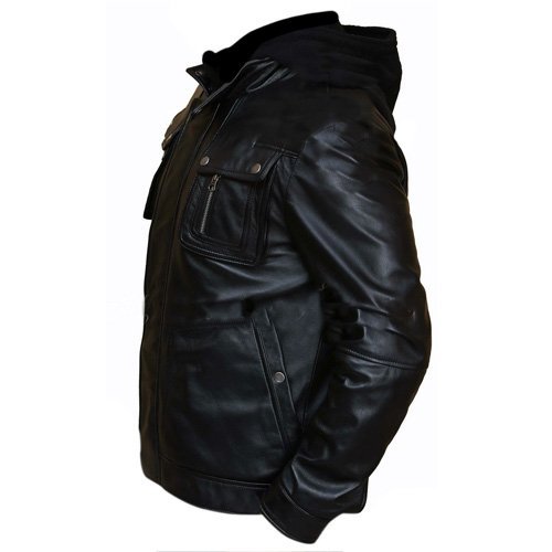 LJM0075 Men’s Premium Hooded Winter Leather Jacket – Warm, Lightweight & Outerwear for Everyday Use Coat