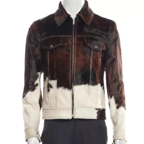 LJM007 Men's Cowhide Hair-On Genuine Leather Biker Jacket for Men – Premium Cowhide Motorcycle Style