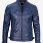 LJM0082 Men’s Blue Café Racer Leather Biker Jacket – 100% Real Leather, Edgy Diamond-Shoulder Design