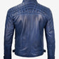 LJM0082 Men’s Blue Café Racer Leather Biker Jacket – 100% Real Leather, Edgy Diamond-Shoulder Design