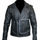 LJM0083 Grease T-Birds Classic Black Motorcycle Jacket – Men’s Retro Biker Style with Lapel Collar