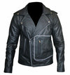 LJM0083 Grease T-Birds Classic Black Motorcycle Jacket – Men’s Retro Biker Style with Lapel Collar