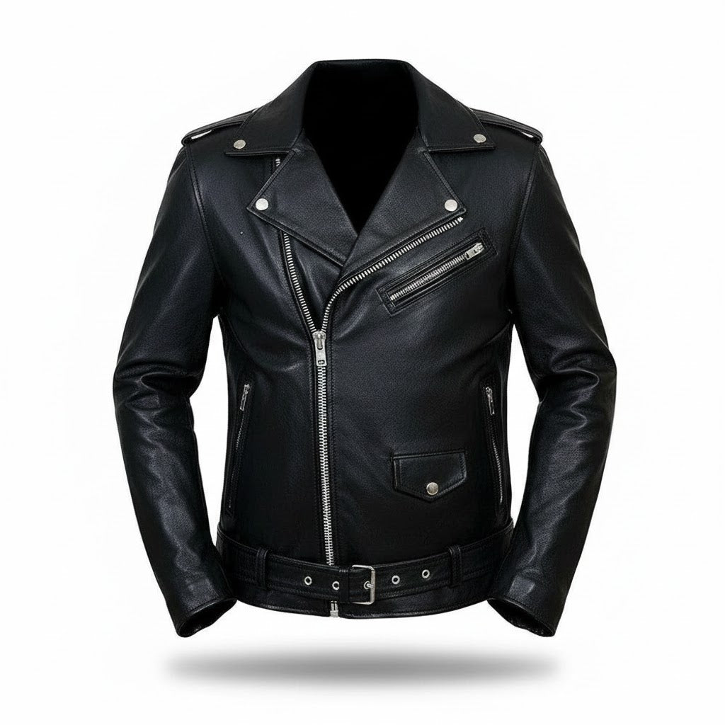LJM0084 Men’s Vintage-Style Café Racer Black Biker Leather Jacket | Premium Genuine Leather Moto Jacket