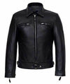 LJM0085 Men’s German Classic Black Leather Harrington-Style Moto Jacket | Premium Genuine Leather Biker Jacket