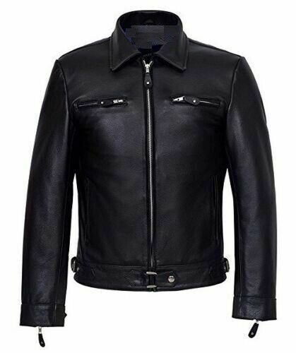 LJM0085 Men’s Classic Black Leather Harrington-Style Moto Jacket | Premium Genuine Leather Biker Jacket