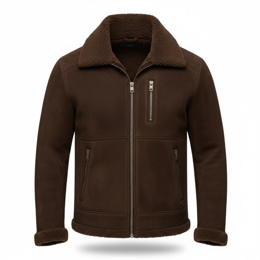 LJM0086 Men’s Premium Suede Interceptor Jacket – Genuine Leather Bomber with Fur-Lined Comfort & Tailored Fit