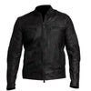 LJM009 Men’s Black Cafe Racer Genuine Leather Jacket – Classic Motorcycle Biker Slim Fit Outerwear