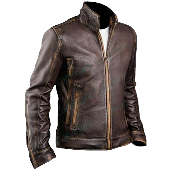 LJM011 Men’s Vintage Distressed Brown Café Racer Real Leather Biker Jacket | Classic Motorcycle Style
