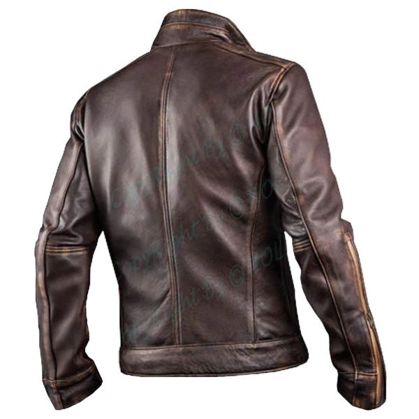 LJM011 Men’s Vintage Distressed Brown Café Racer Real Leather Biker Jacket | Classic Motorcycle Style