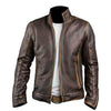 LJM011 Men’s Vintage Distressed Brown Café Racer Real Leather Biker Jacket | Classic Motorcycle Style