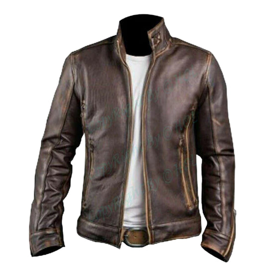 LJM011 Men’s Vintage Distressed Brown Café Racer Real Leather Biker Jacket | Classic Motorcycle Style