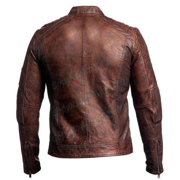 LJM010 Men’s Vintage Distressed Brown Real Leather Café Racer Biker Jacket – Classic Retro Motorcycle Style