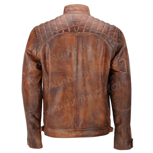 LJM013 Men’s Quilted Vintage Distressed Café Racer Motorcycle Real Leather Jacket – Classic Biker Style