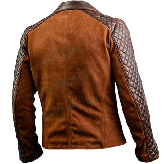 LJM015 Men’s Vintage Brown Café Racer Real Suede Leather Biker Jacket – Premium Retro Moto Wear