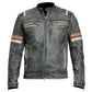 LJM016 Men’s Retro 2 Vintage Black Café Racer Distressed Motorcycle Real Leather Jacket