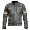 LJM016 Men’s Retro 2 Vintage Black Café Racer Distressed Motorcycle Real Leather Jacket