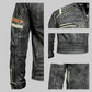 LJM016 Men’s Retro 2 Vintage Black Café Racer Distressed Motorcycle Real Leather Jacket