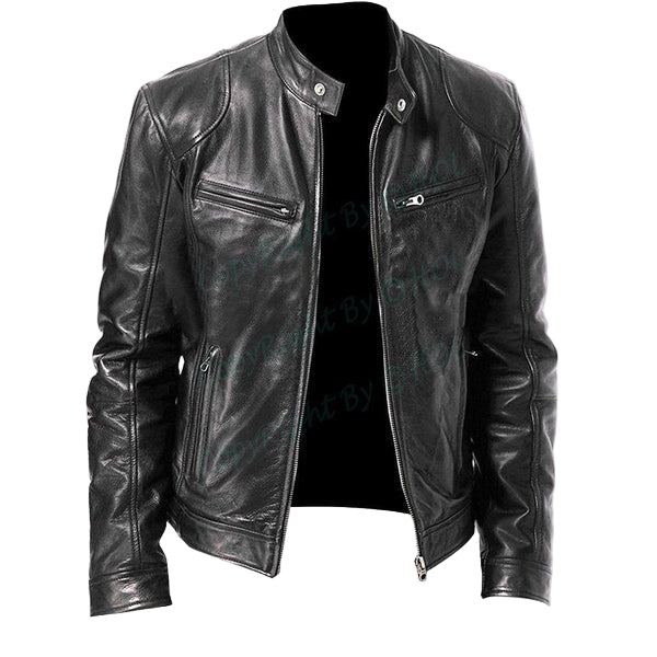 LJM018 Men’s Vintage Café Racer Black Real Leather Biker Jacket – Retro Moto Style