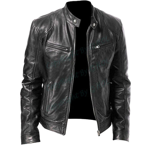LJM018 Men’s Vintage Café Racer Black Real Leather Biker Jacket – Retro Moto Style