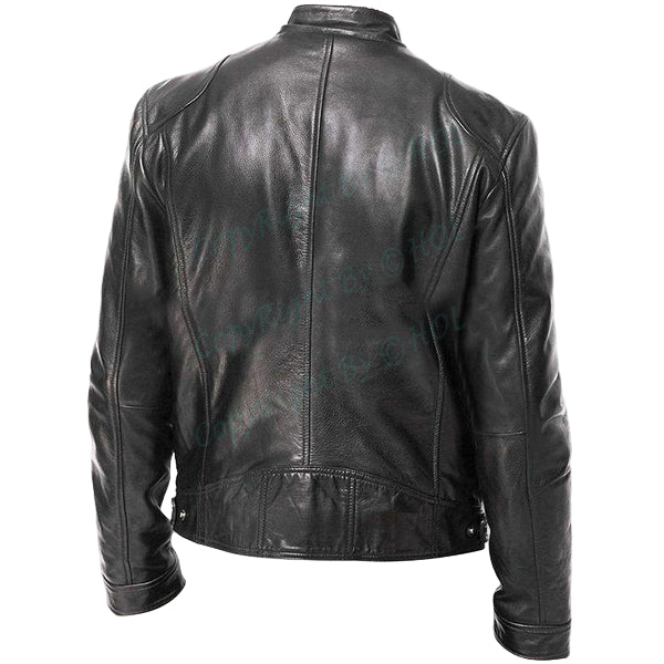 LJM018 Men’s Vintage Café Racer Black Real Leather Biker Jacket – Retro Moto Style