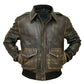 LJM019 Men’s Brown Aviator Distress A-2 Bomber Flight Real Leather Jacket – Vintage Pilot Style