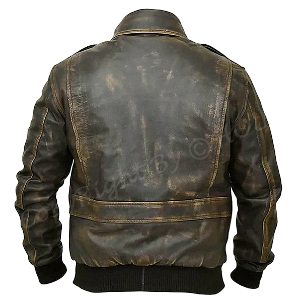 LJM019 Men’s Brown Aviator Distress A-2 Bomber Flight Real Leather Jacket – Vintage Pilot Style