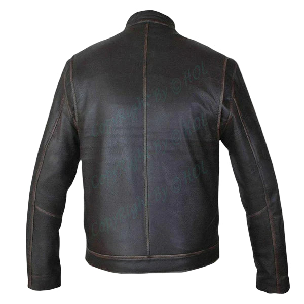 LJM020 Men’s Contraband Slim Fit Distressed Real Cowhide Leather Biker Jacket – Mark Wahlberg Inspired