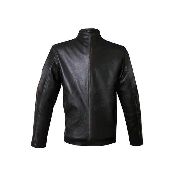 FJLM004 Men’s German Flag Brown Real Cowhide Leather Biker Jacket – Patriotic Sleeve Design