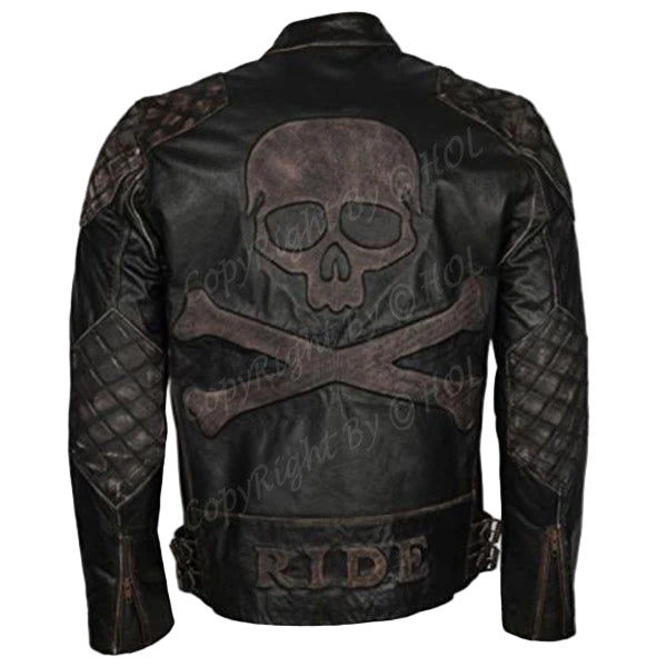 LJM023 Men’s Motorcycle Fashion Skull Vintage Brown Biker Real Leather Jacket – Ride With Attitude