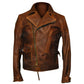 LJM028 Men’s Captain America “The First Avengers” Distressed Brown Real Leather Biker Jacket