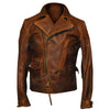 LJM028 Men’s Captain America “The First Avengers” Distressed Brown Real Leather Biker Jacket