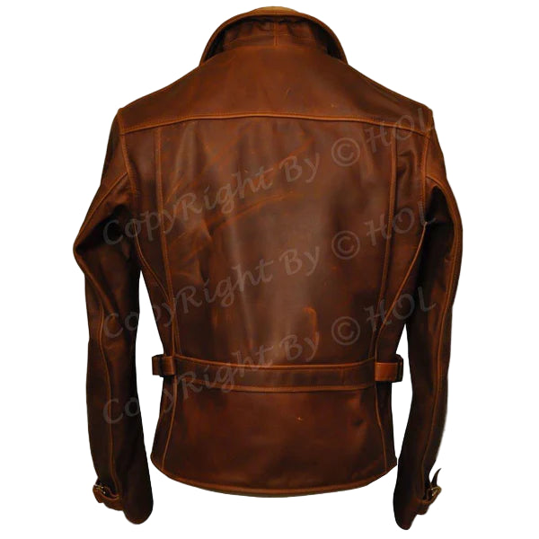 LJM028 Men’s Captain America “The First Avengers” Distressed Brown Real Leather Biker Jacket