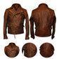 LJM028 Men’s Captain America “The First Avengers” Distressed Brown Real Leather Biker Jacket