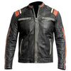 LJM029 Men’s Café Racer Retro 3 Vintage Distressed Black Real Leather Biker Jacket
