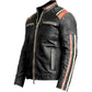 LJM029 Men’s Café Racer Retro 3 Vintage Distressed Black Real Leather Biker Jacket