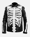 LJM0035 Men’s Spooky Skeleton Bones Cosplay Black Real Leather Jacket – Special Edition Coat