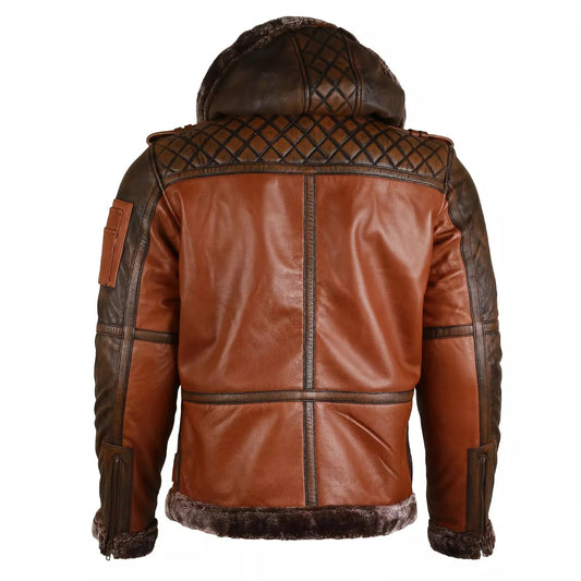FJM0025 Men's Distressed Coffee Brown Fur Leather Biker Jacket – Vintage Slim Fit Moto Style Coat