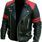 LJM0039 Men’s Classic Red & Black Brando Biker Real Leather Jacket – Slim Fit Genuine Leather Coat