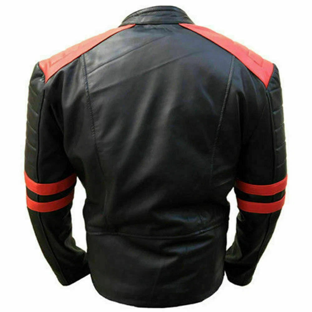 LJM0039 Men’s Classic Red & Black Brando Biker Real Leather Jacket – Slim Fit Genuine Leather Coat