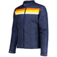 DJM0008 Men’s Retro Racer Jacket – Navy Blazer with Mustard & Red Stripes | Classic Vintage Streetwear Coat