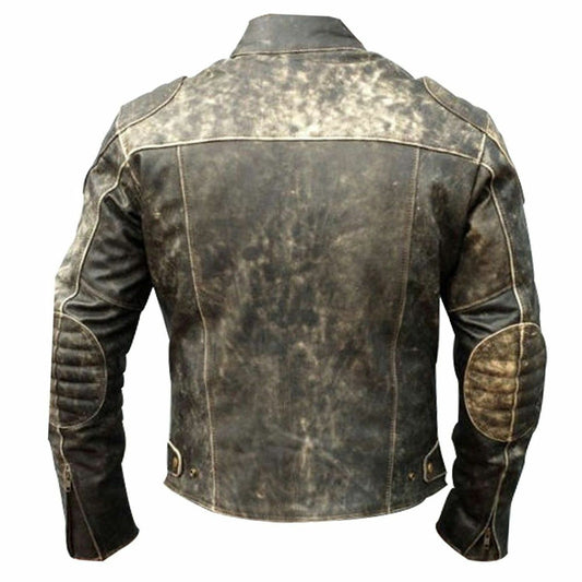 LJM0044 Men’s Vintage Antique Motorcycle Retro Biker Leather Jacket – Distressed Finish